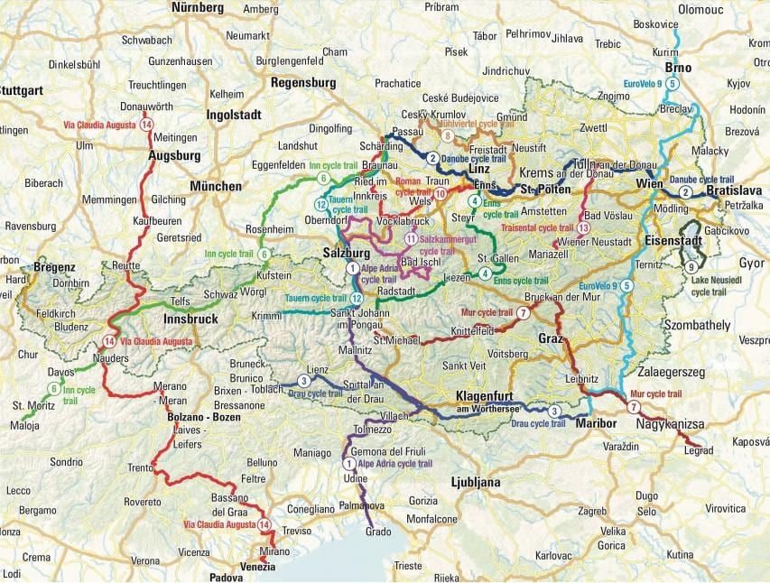 karta Austrije Biciklizam