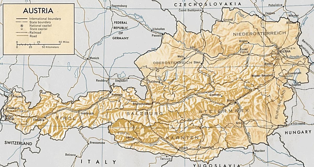 Austrija geografska karta