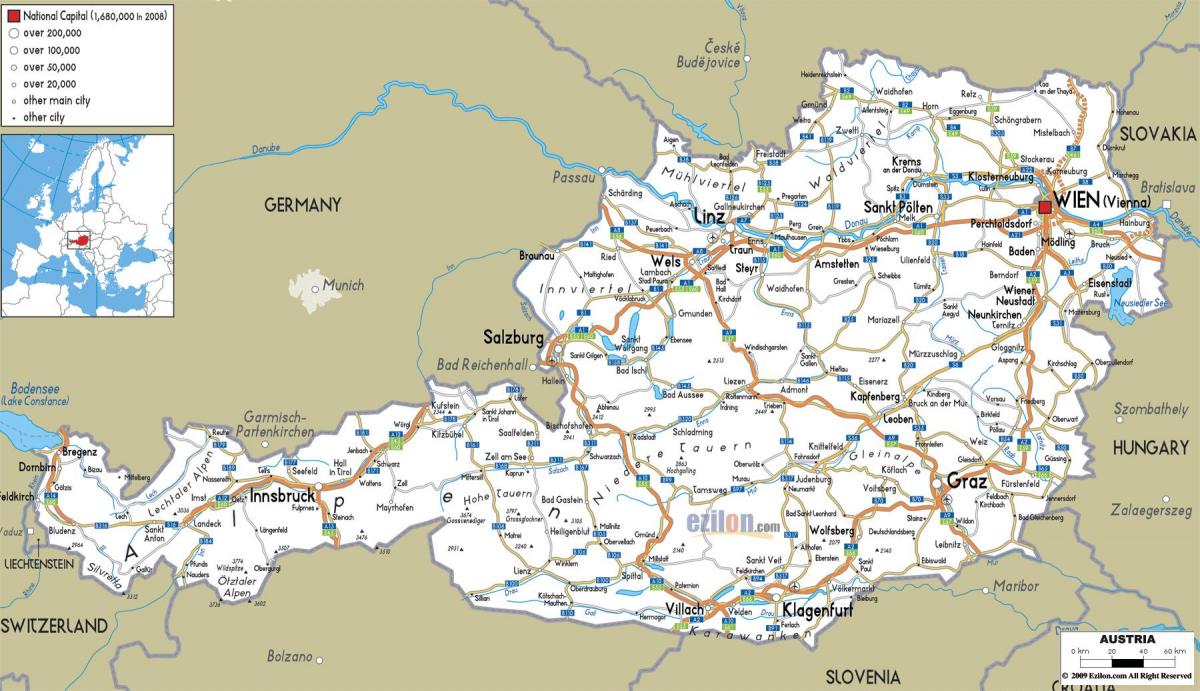 detaljna karta Austrije gradova