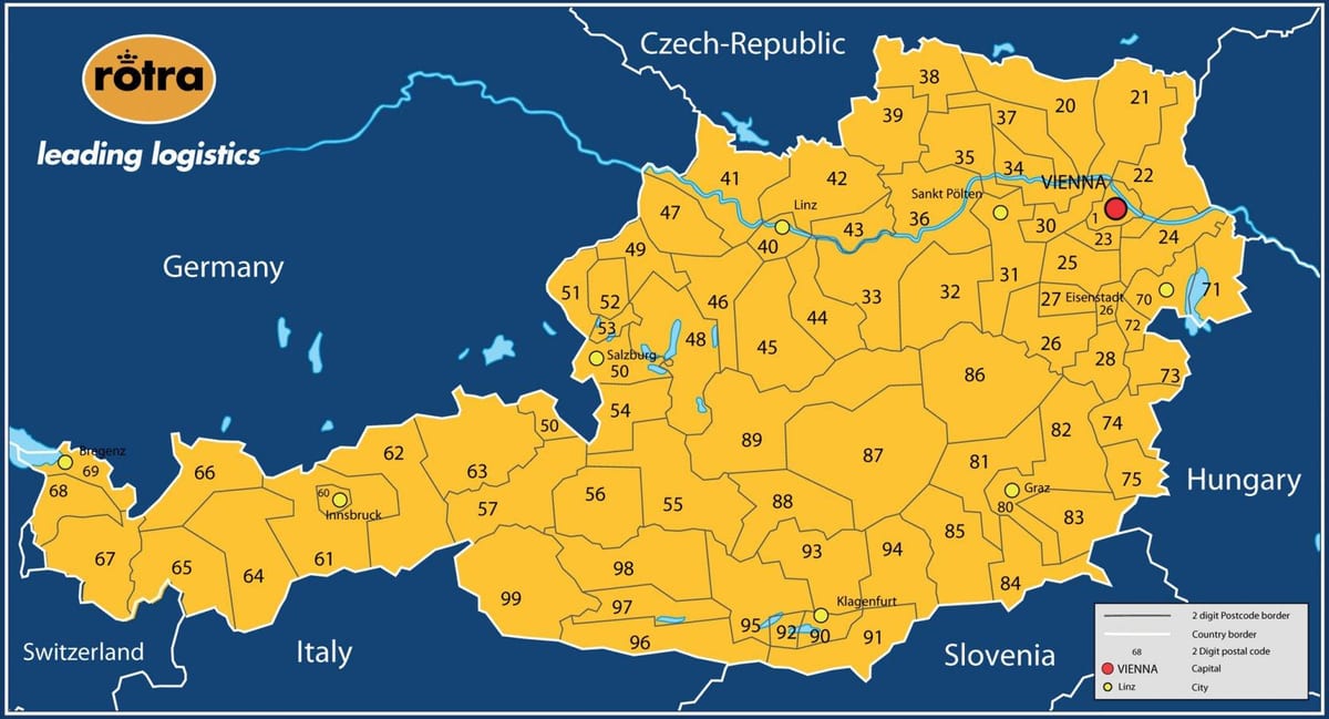 karta Austrije Poštanski broj 
