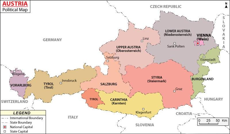 karta Austrije političke