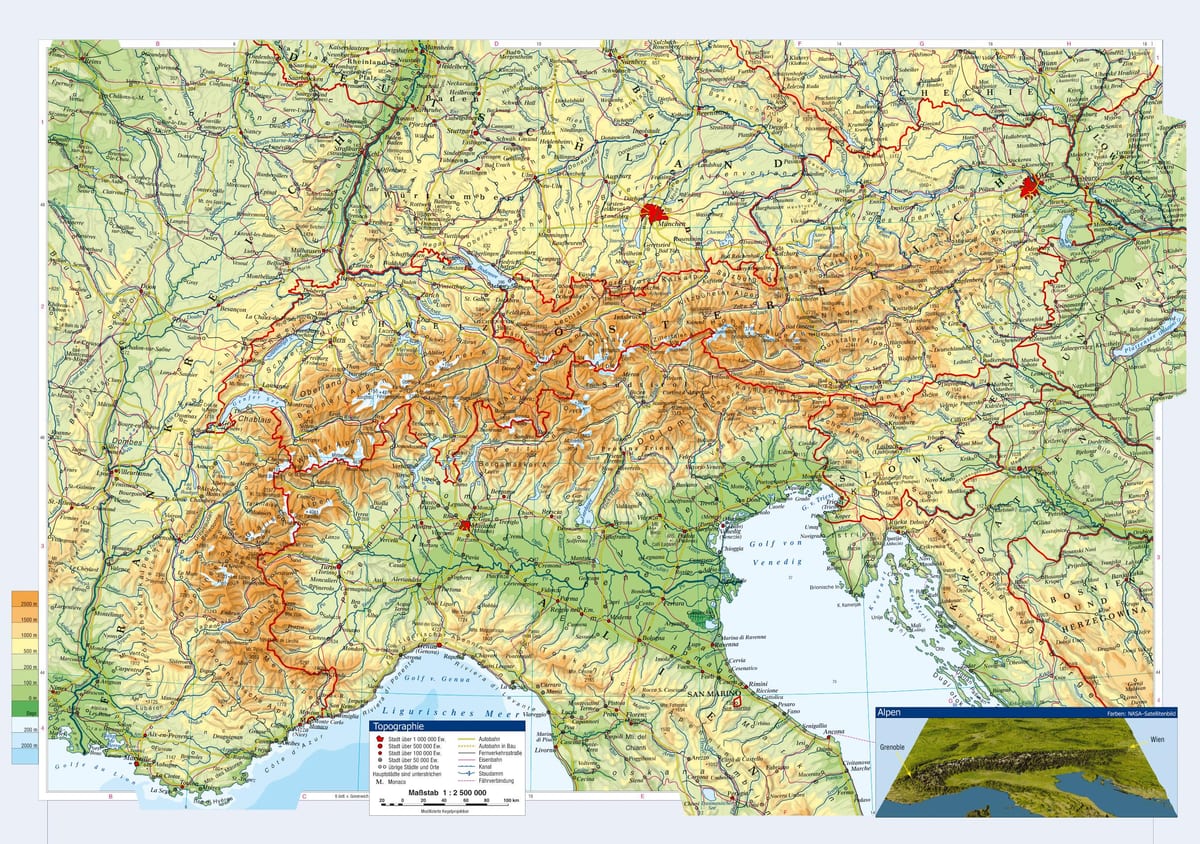 topografski karta Austrije