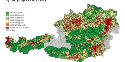 Austrija kartu gustoće stanovništva 