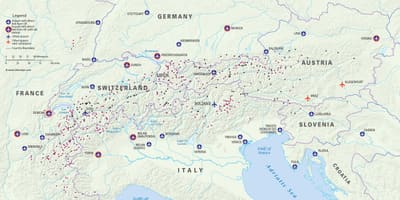Karta Austrije skijališta, zračne luke