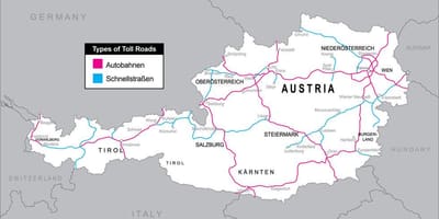 Cesta s naplatom cestarine u Austriji na karti